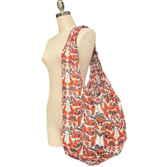 Free People Oversized Orange Floral Shopper Tote Bag - Picture 2 of 9